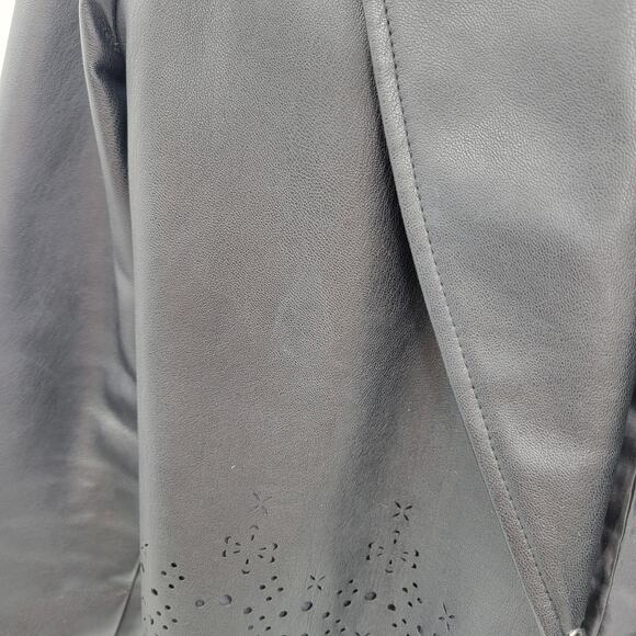 Inc M Black Cropped Leather Jacket Collared Long Sleeve Lasercut Open - Picture 5 of 8